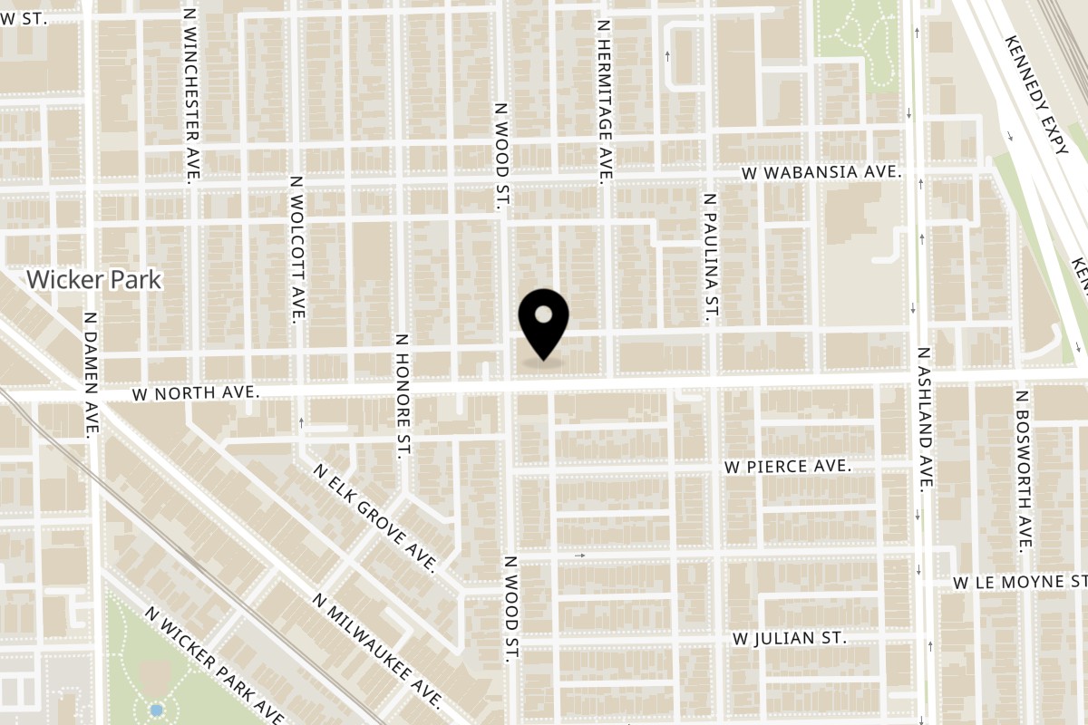 Map showing the location of Helfeld's Delicatessen & Catering on 1750 W North Ave in Chicago